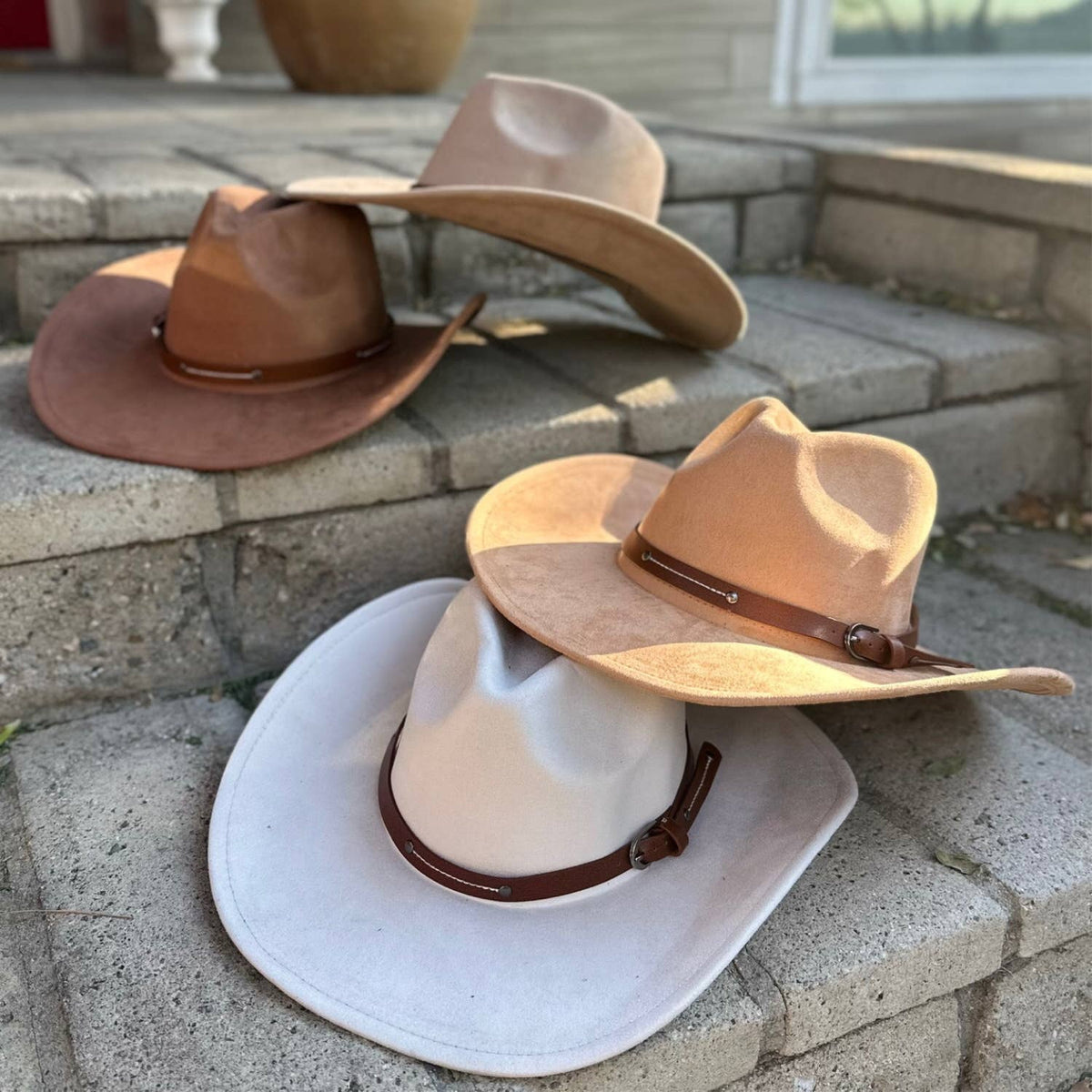 Vegan Suede Cowboy hat stiff Brim W/ Leather Belt