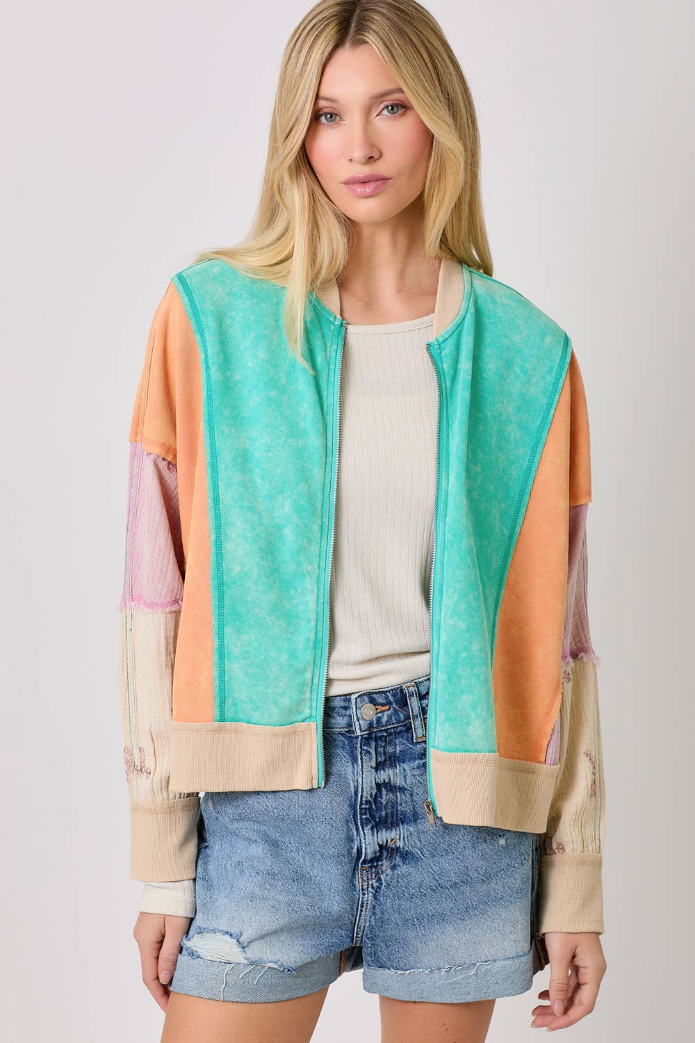Mixed Media Color Blocked Jacket
