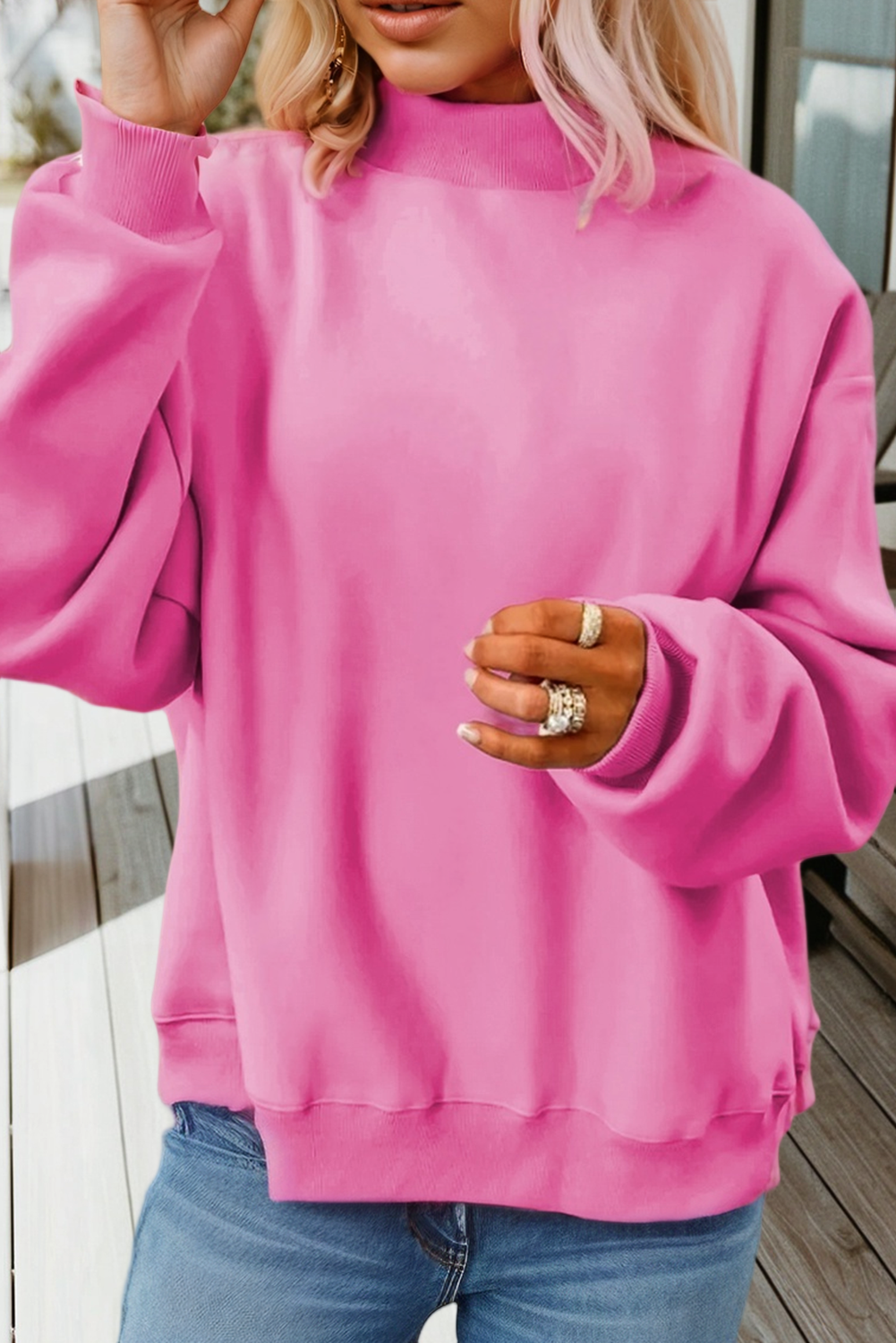 Reversible Mock Neck Drop Shoulder Sweatshirt