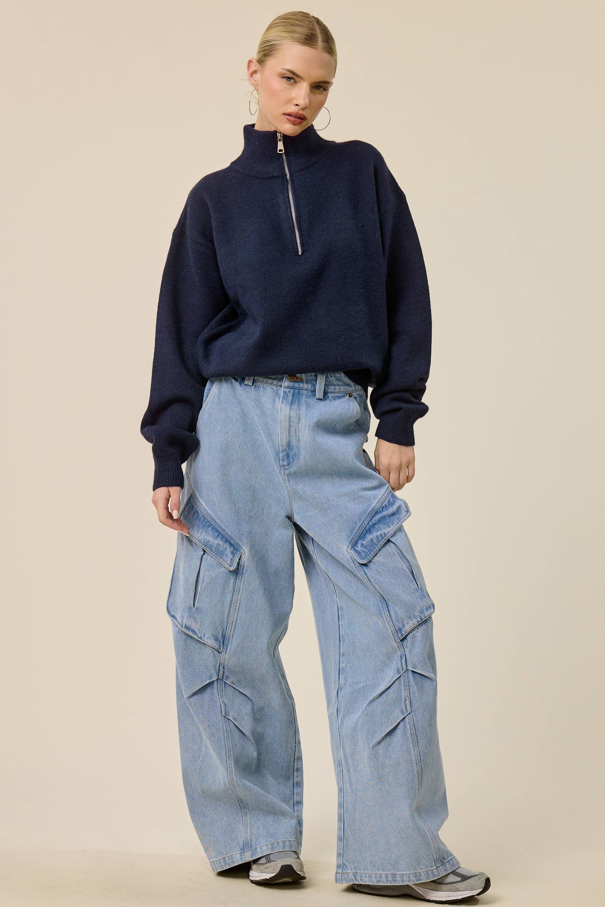 Half Zip Mock Neck Knit Sweater