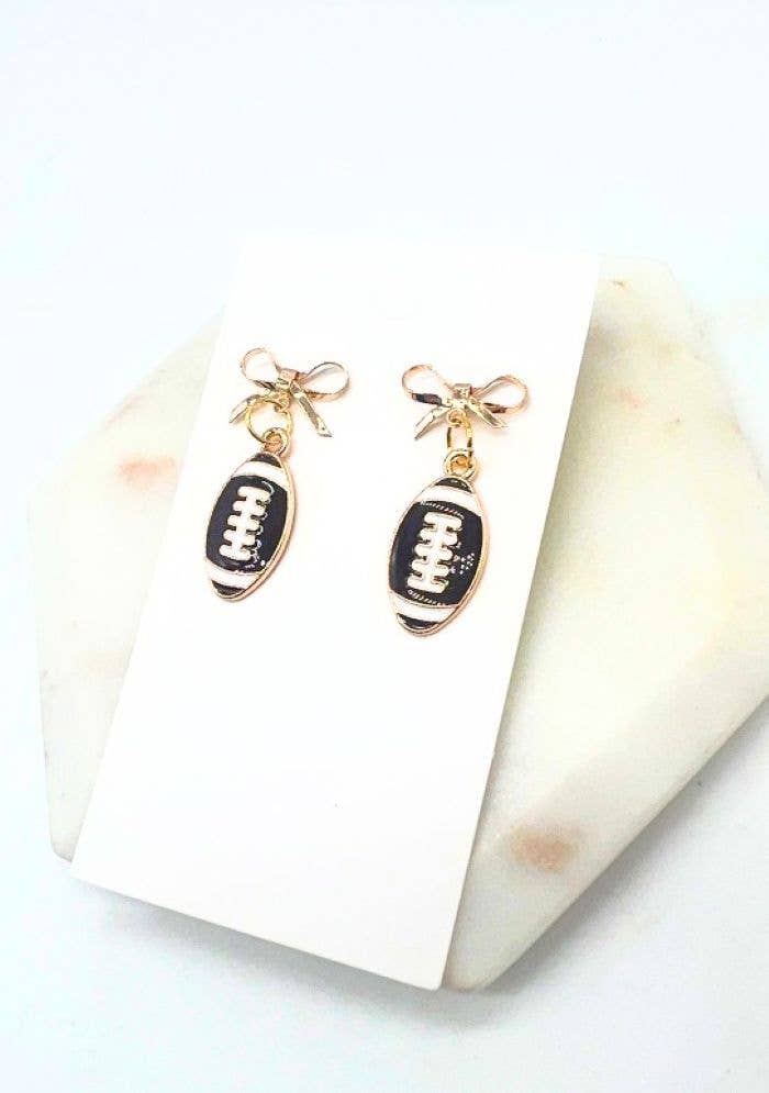 Bow Football Earrings Enamel Game Day