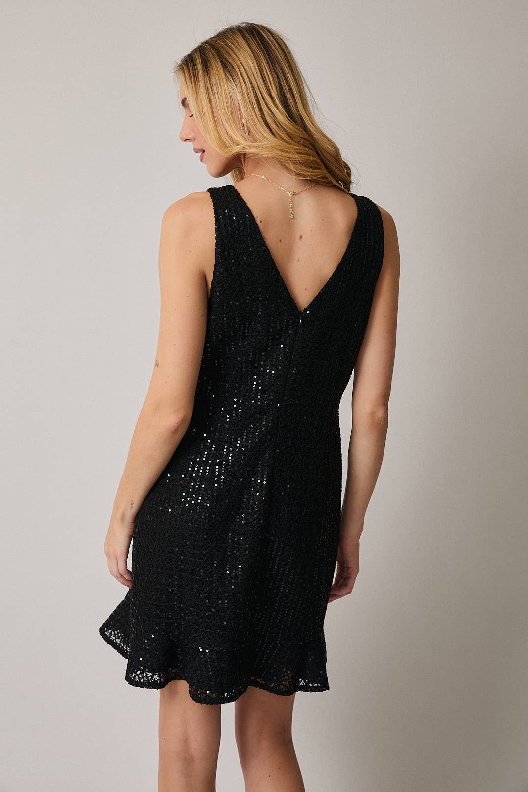 V-Neck Sleeveless Mini Lace Dress