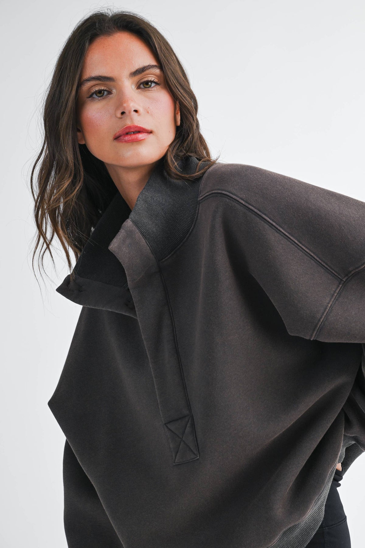 Oversized Snap Neck Pullover Sweatshirt