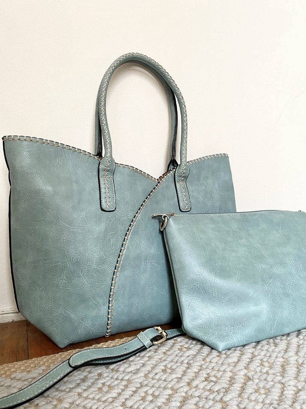 Stitch Trim Detail Shoulder/Tote Set Bag