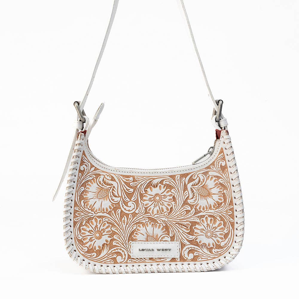 Loyal West Dannia Medium Purse - Ivory Dust Handtooled Leather And Calfskin