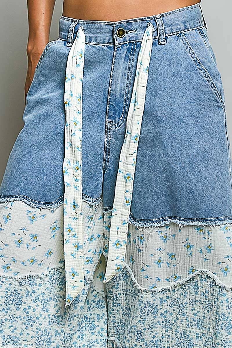 Asymmetrical Patchwork Twill Pants