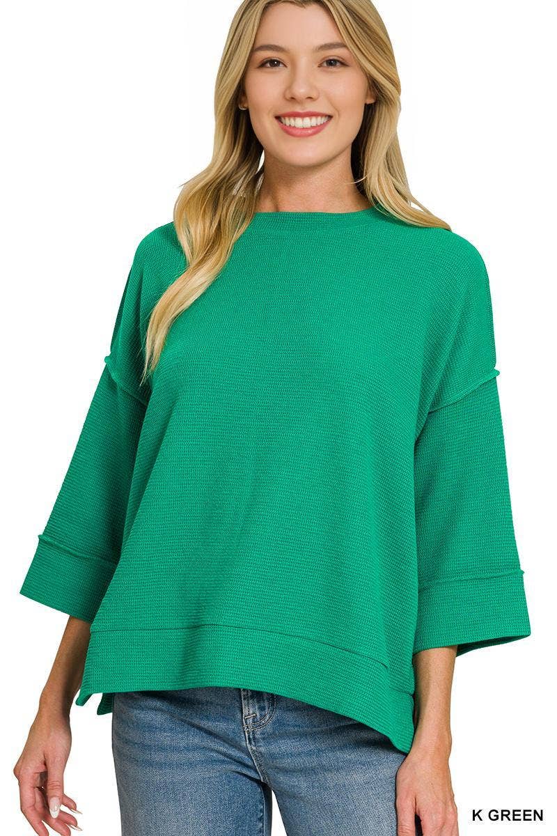 Double Knit 3/4 Sleeve Top w/ Exposed Seams