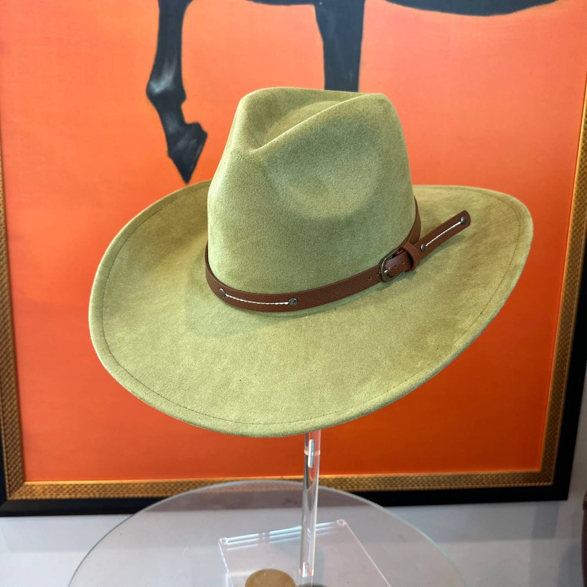 Vegan Suede Cowboy hat stiff Brim W/ Leather Belt