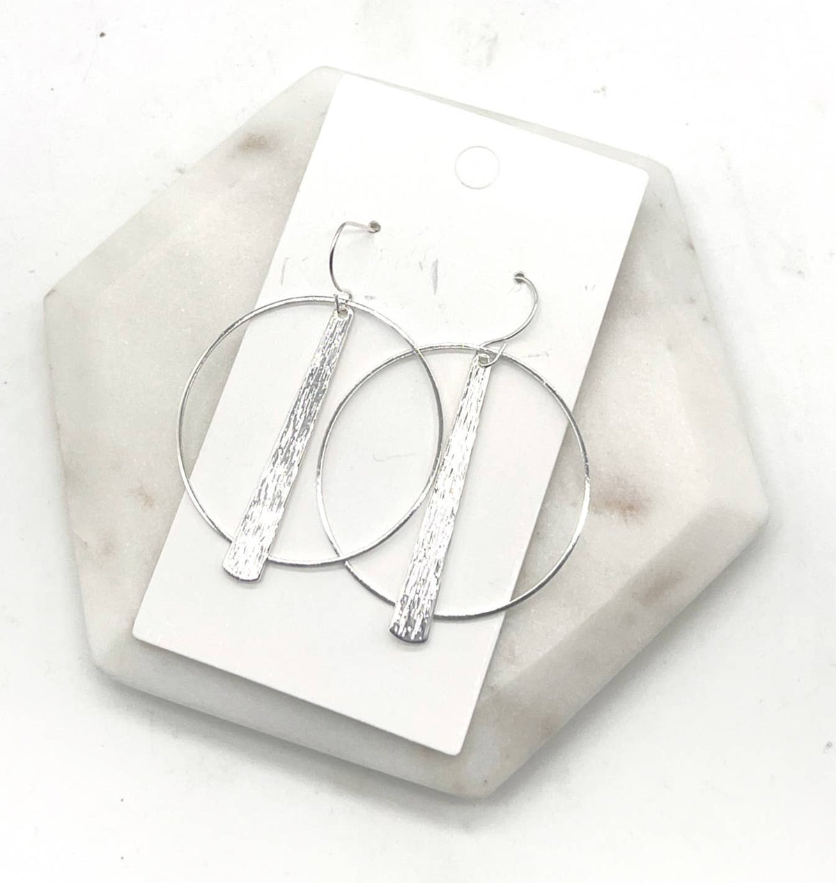 Silver Art Deco Hoop Metal Statement Earrings