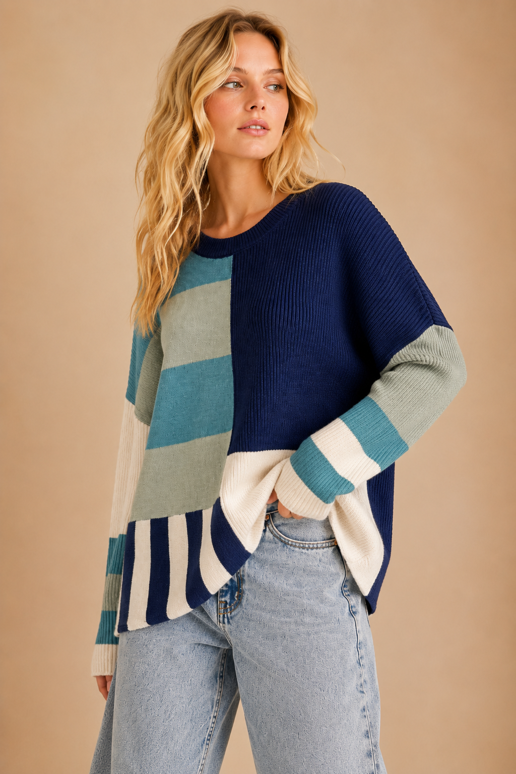 Colorblock Contrast Knit Sweater