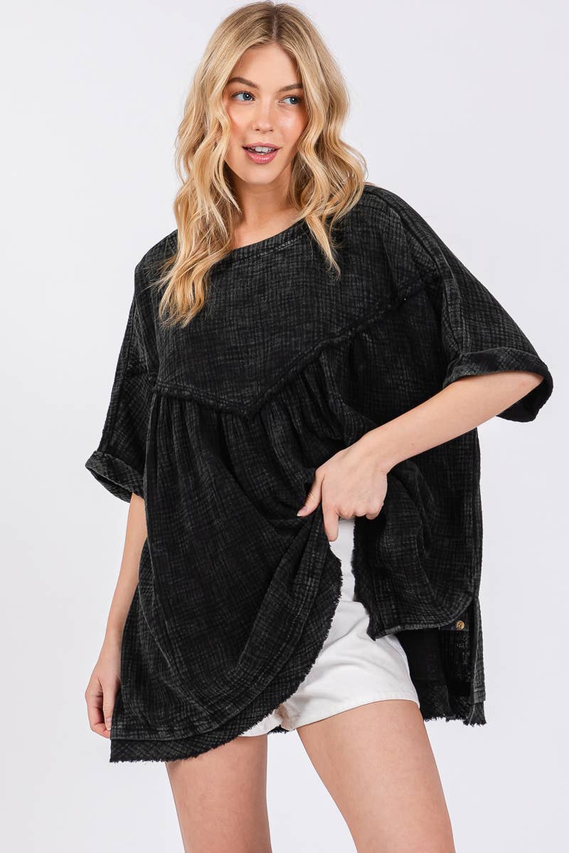 Mineral Washed Fringe Hem Oversizes Top