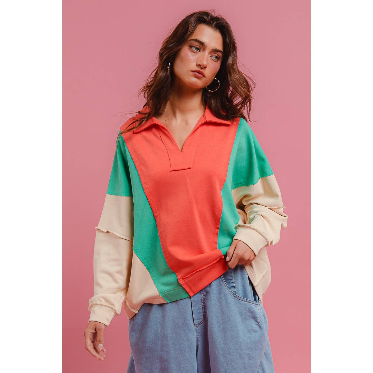 Colorblock French Terry Knit Top