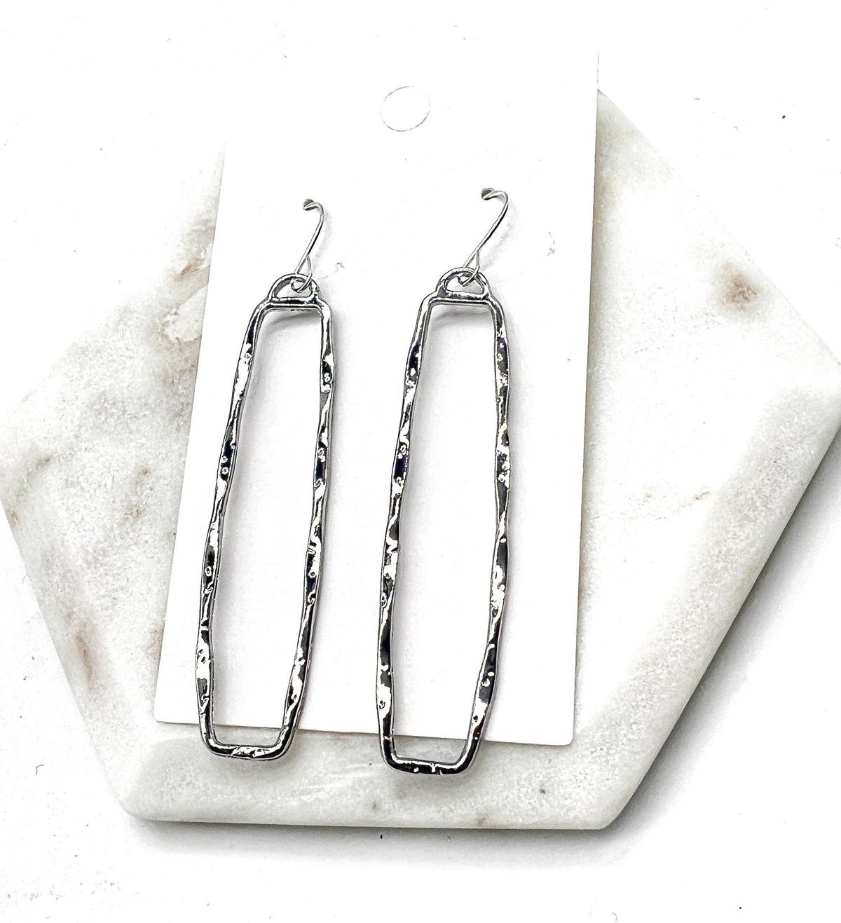 Silver Hammered Rectangle Statement Earrings