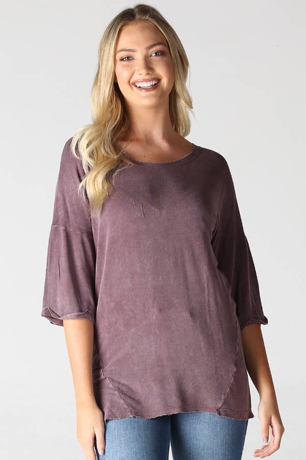 Brushed Rib Knit Soft Wash Drop Shoulder Tunic