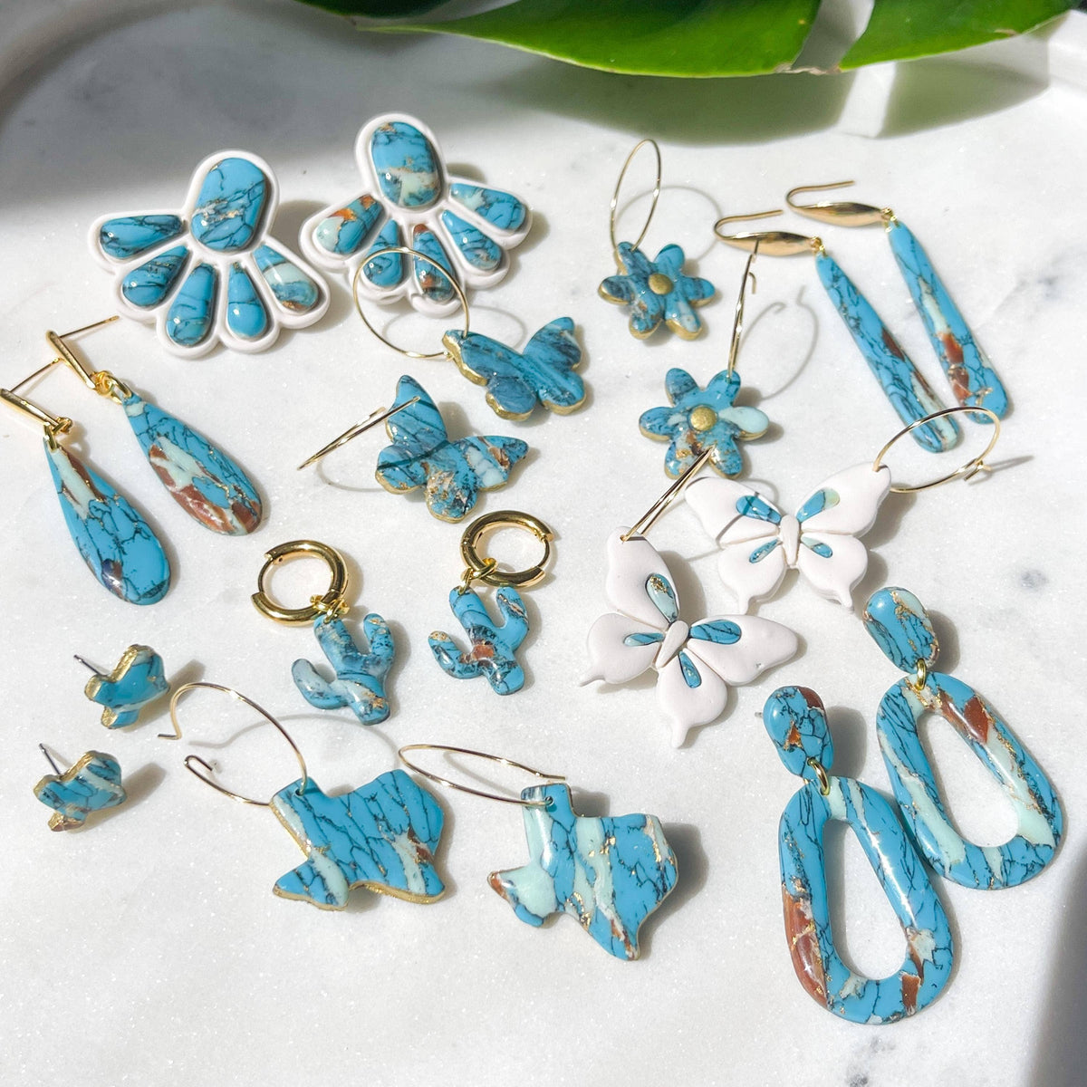 Saguaro Cactus Turquoise Huggie Earrings: 18K Gold-Plated Hoops