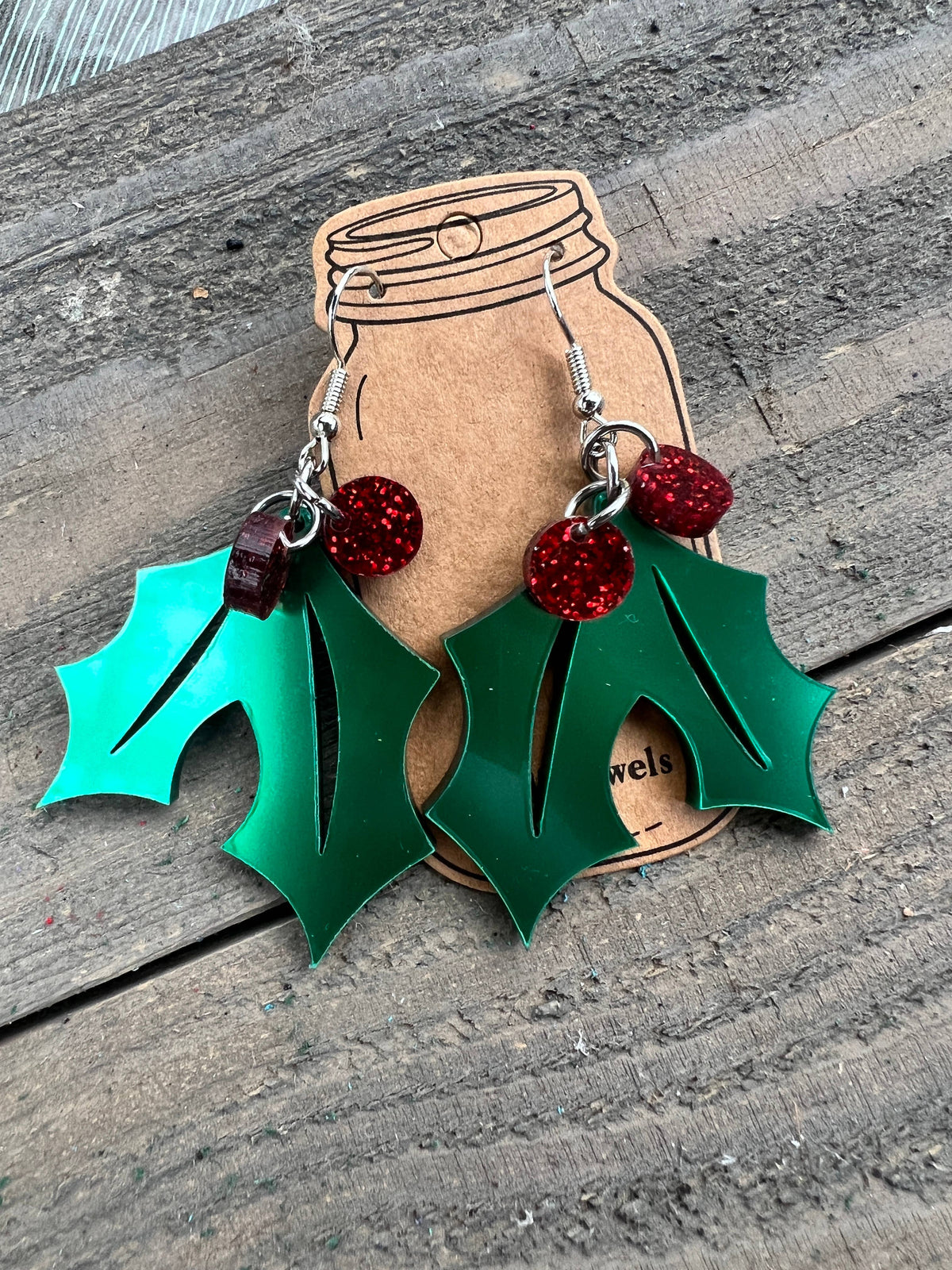 Holly and Berries Christmas Holiday Acrylic Earrings