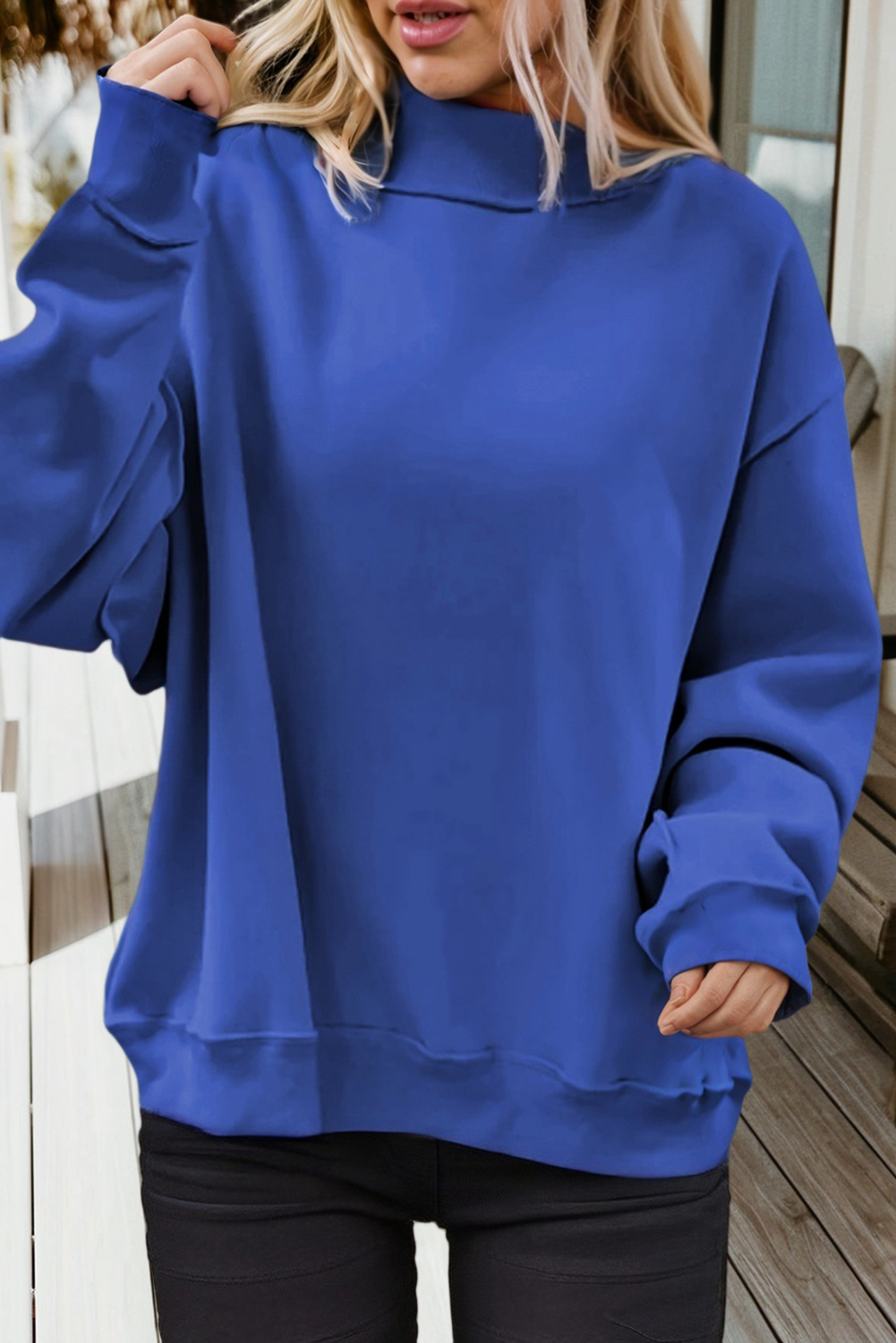 Reversible Mock Neck Drop Shoulder Sweatshirt