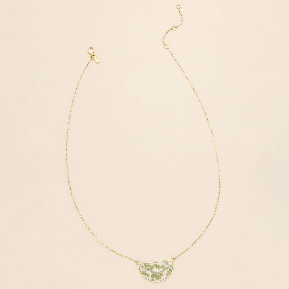 Pressed Flower Necklace - Green Peppergrass/Gold