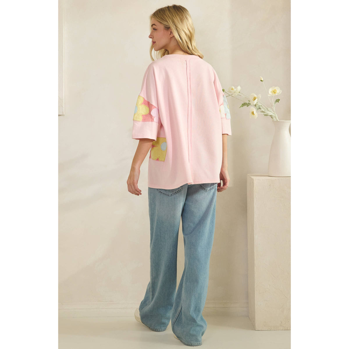 PASTEL FLORAL PATCHWORK OVERSIZED TEE (ST7836)