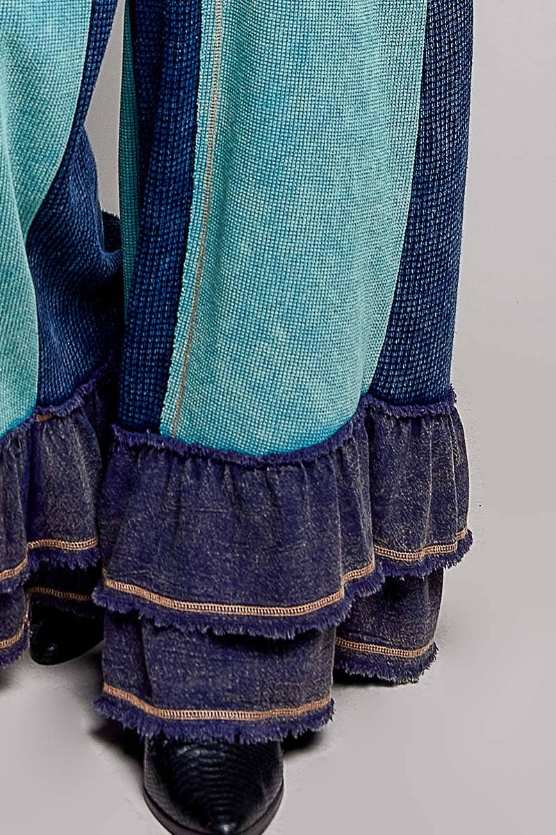 Indigo & Mint Ruffle-Trim Wide-Leg Overalls