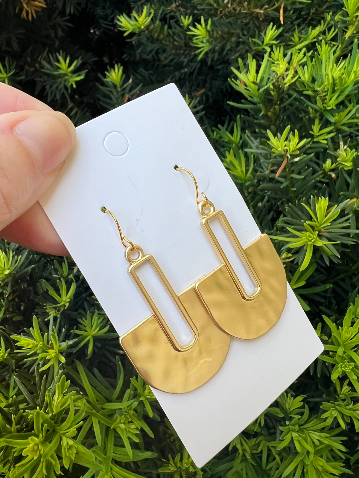 Gold Metal Fan Pendant Statement Earrings