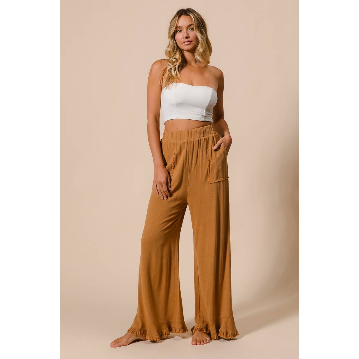 Washed Frayed Pants with Side Pocket