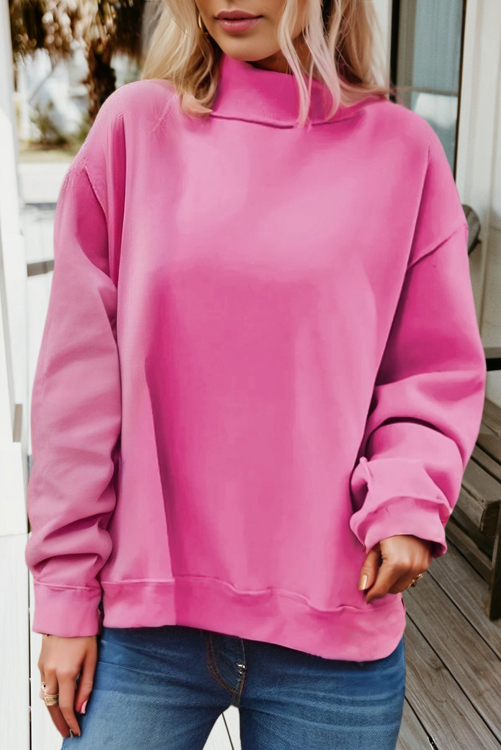 Reversible Mock Neck Drop Shoulder Sweatshirt