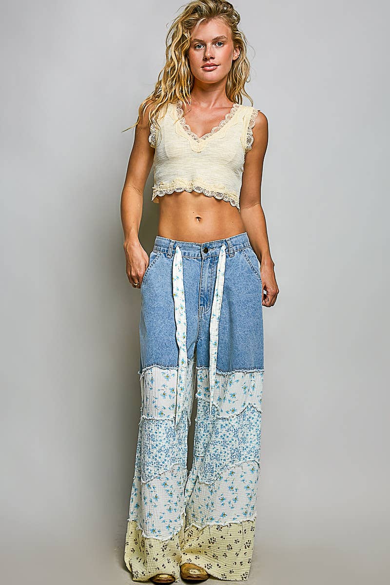 Asymmetrical Patchwork Twill Pants
