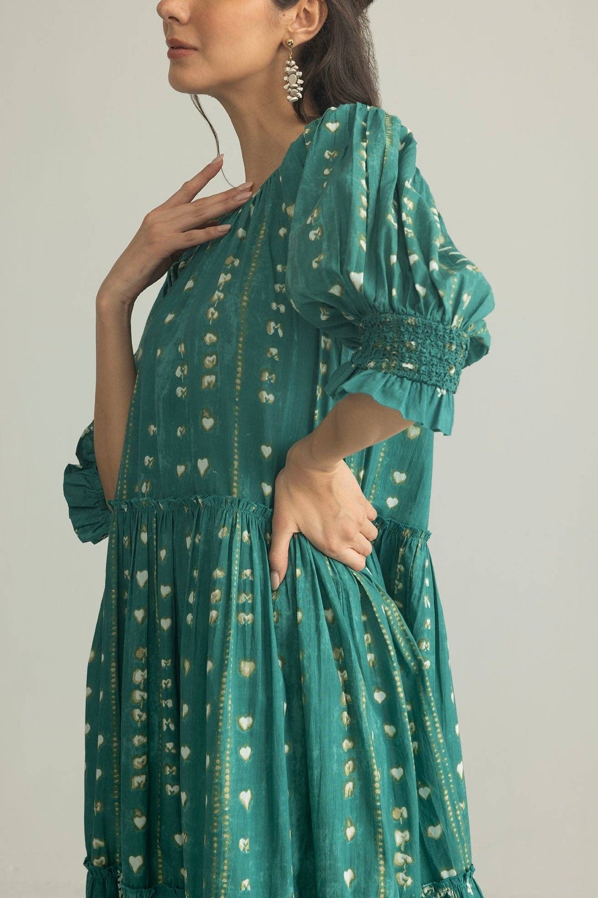 Canyon Teal Heart & Floral Maxi Dress
