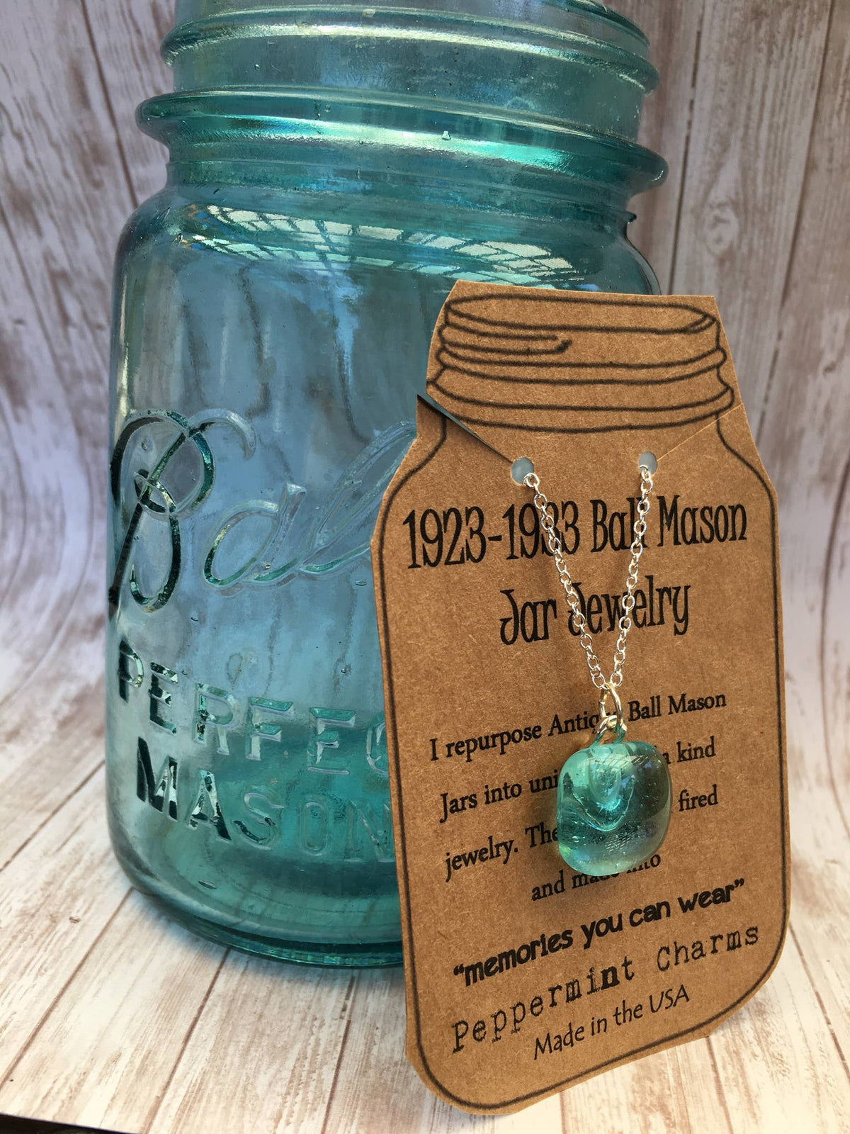 1923-1933 Ball Mason Jar Small Square Pendant Necklace