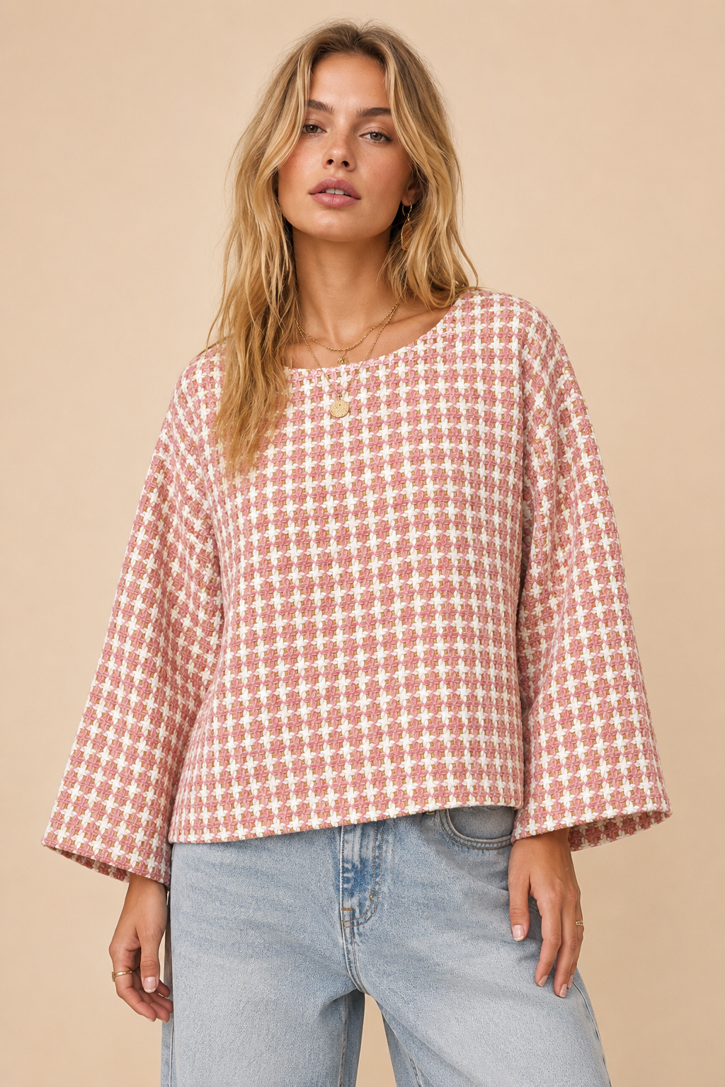 Multi-Color Tweed Bell Sleeve Knit Top