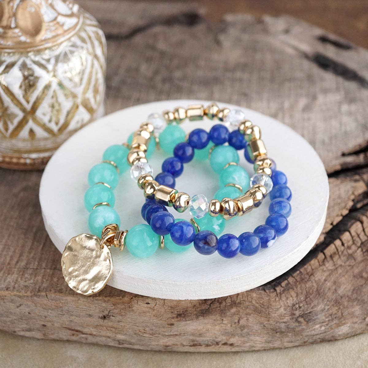 Stretchy Beaded Summer Bracelets - Gilded Sorbet Stack – Set of 3