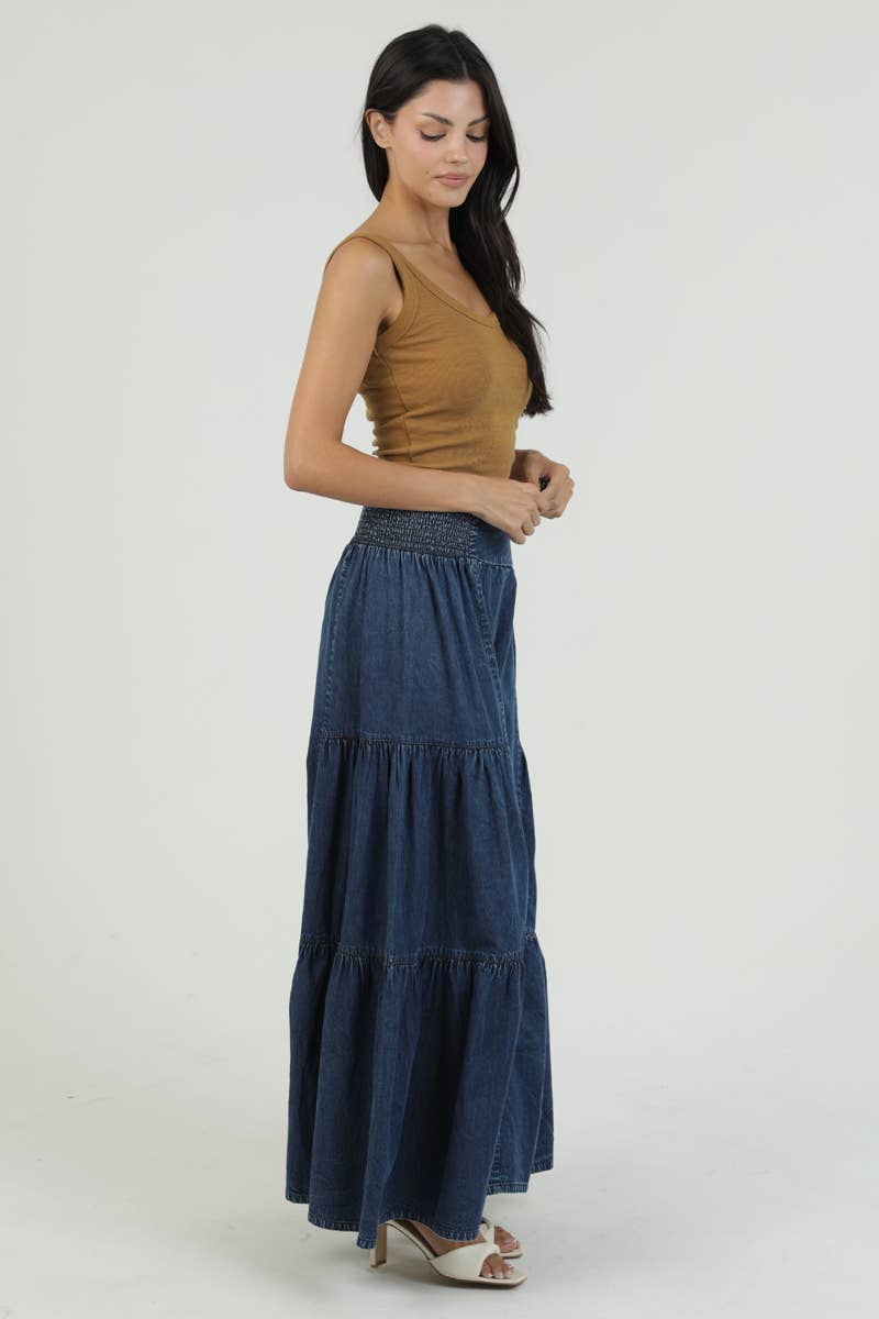 Smocked Waist Tiered Wide Leg Pant