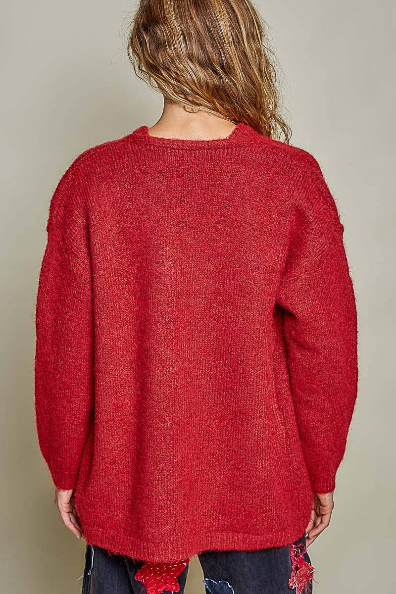 Red Wine Ribbed Knit Cardigan & Top Set