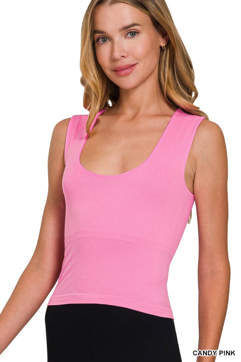 U-neck seamless cropped tank top with built in bra - Zenana