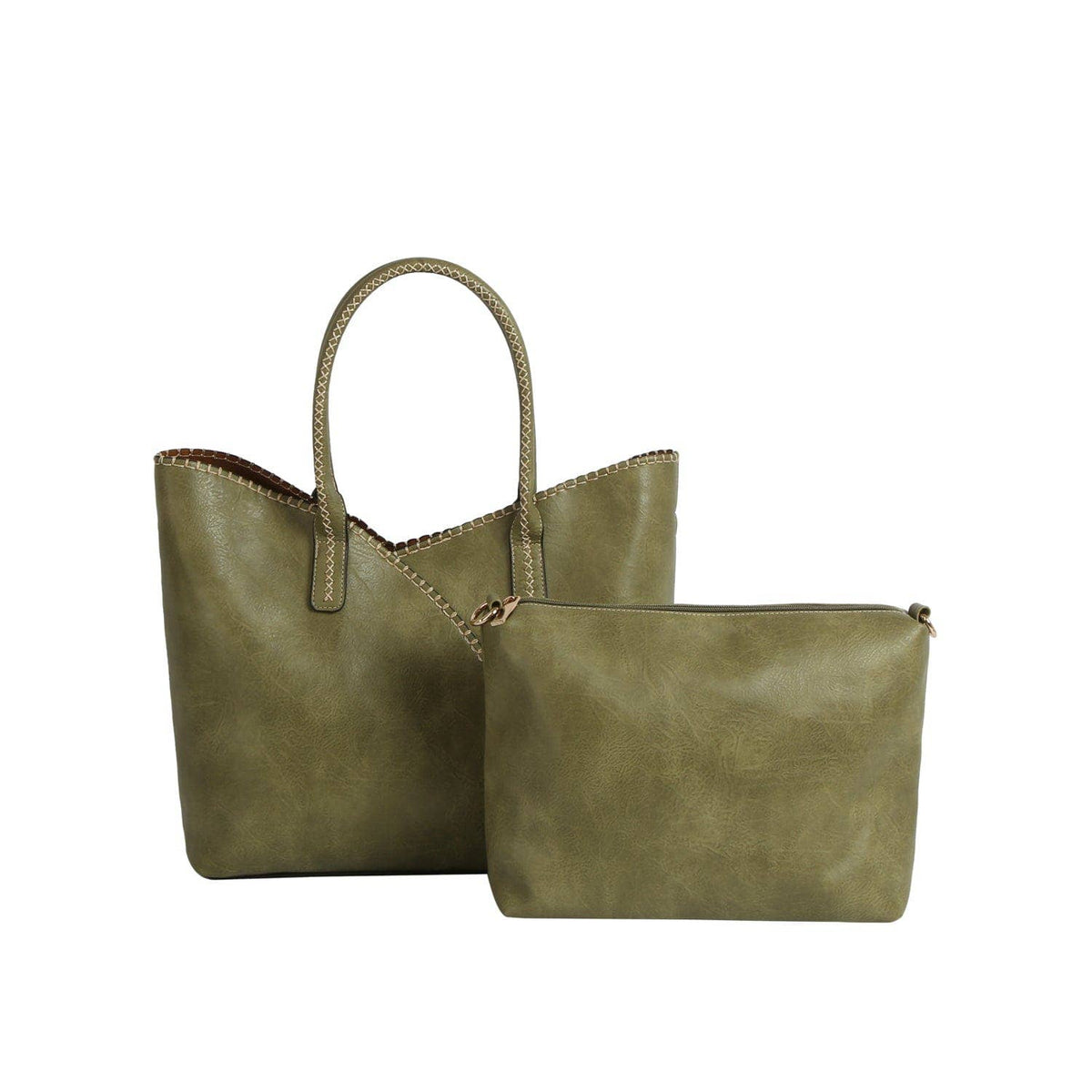 Stitch Trim Detail Shoulder/Tote Set Bag