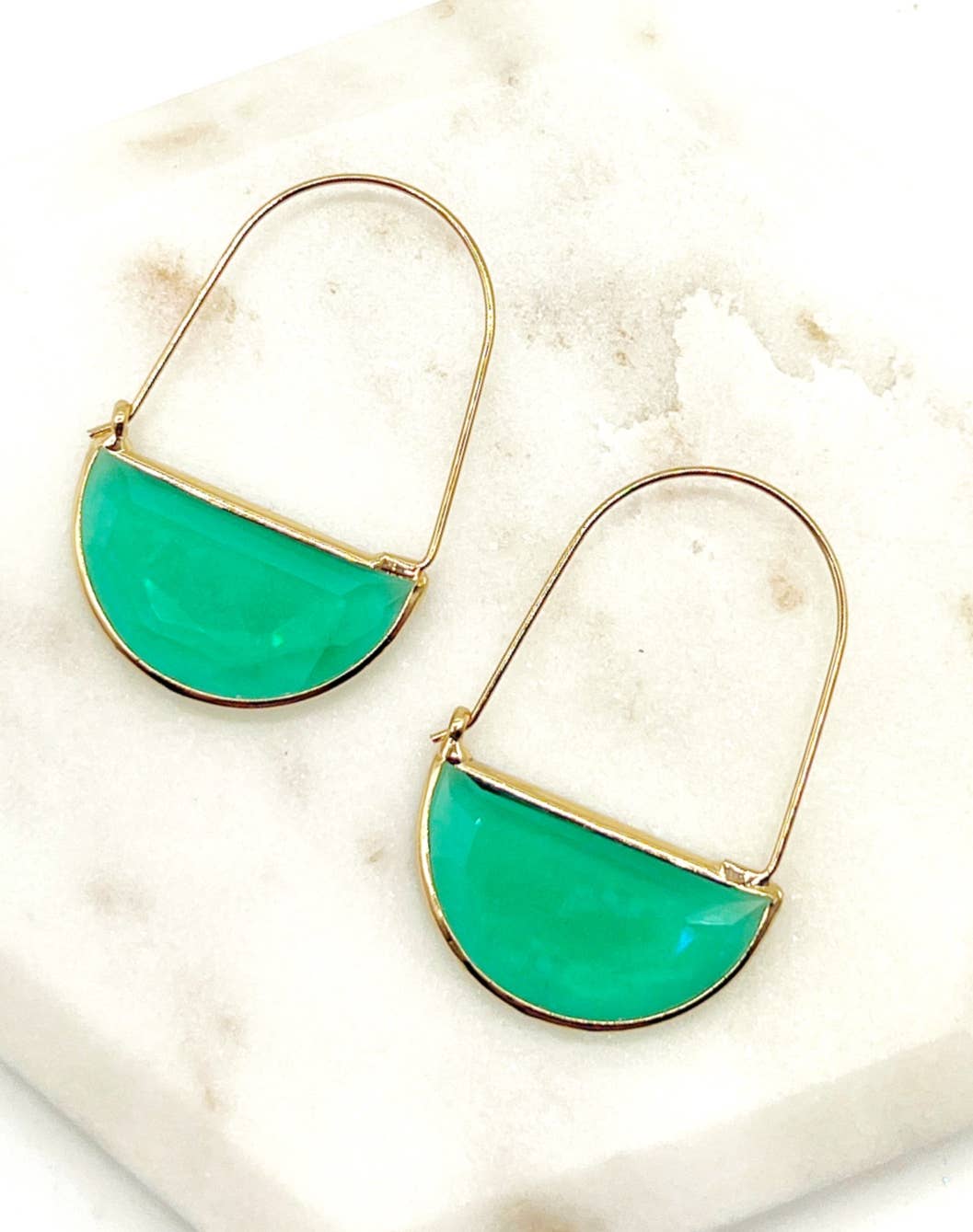 Emerald Green Gem Hoop Earrings