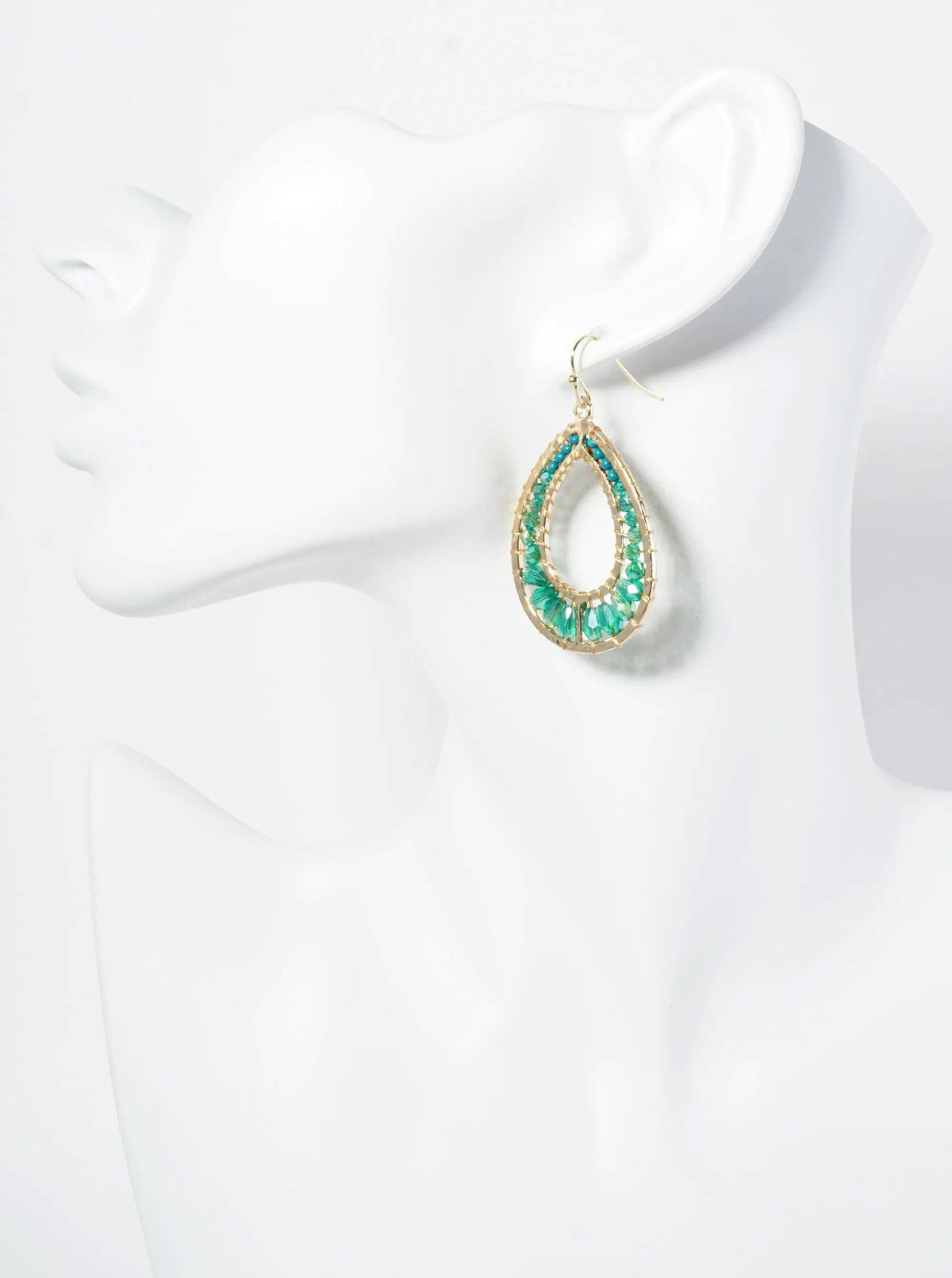 Teal Glass Bead Open Teardrop Earrings