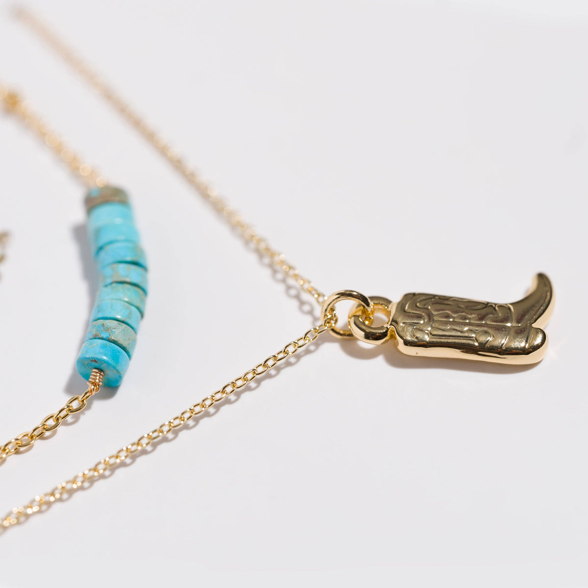 "Stride" Gold Boot with Turquoise Necklace Set