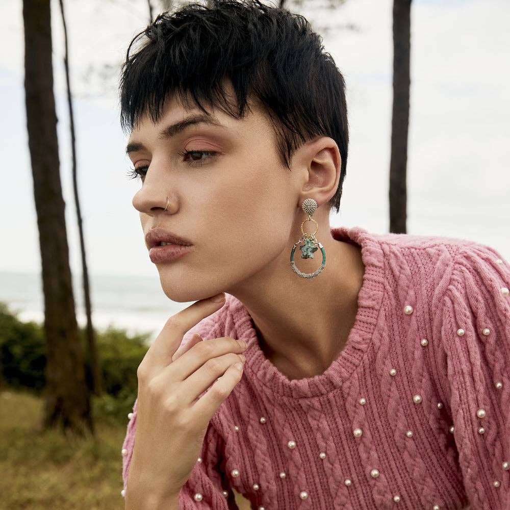 Blue Ceramic Bead Statement Earrings