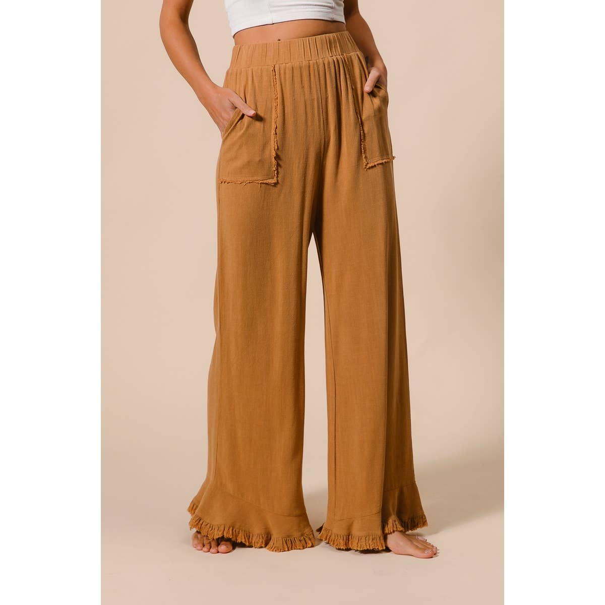 Washed Frayed Pants with Side Pocket