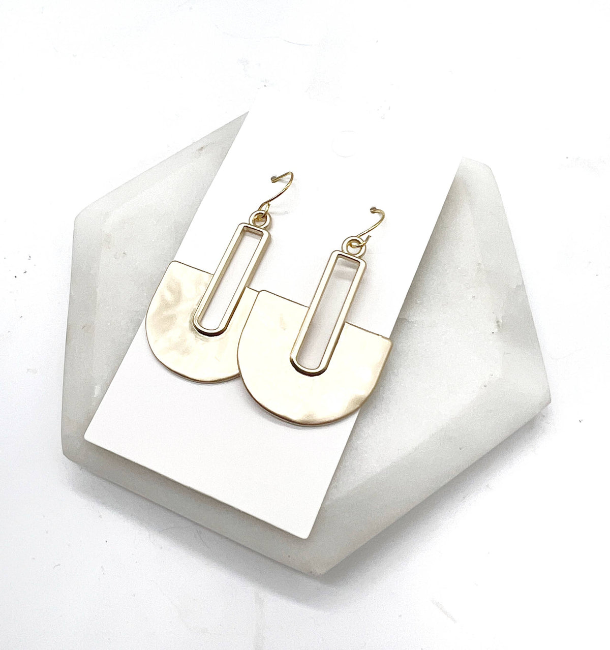Gold Metal Fan Pendant Statement Earrings