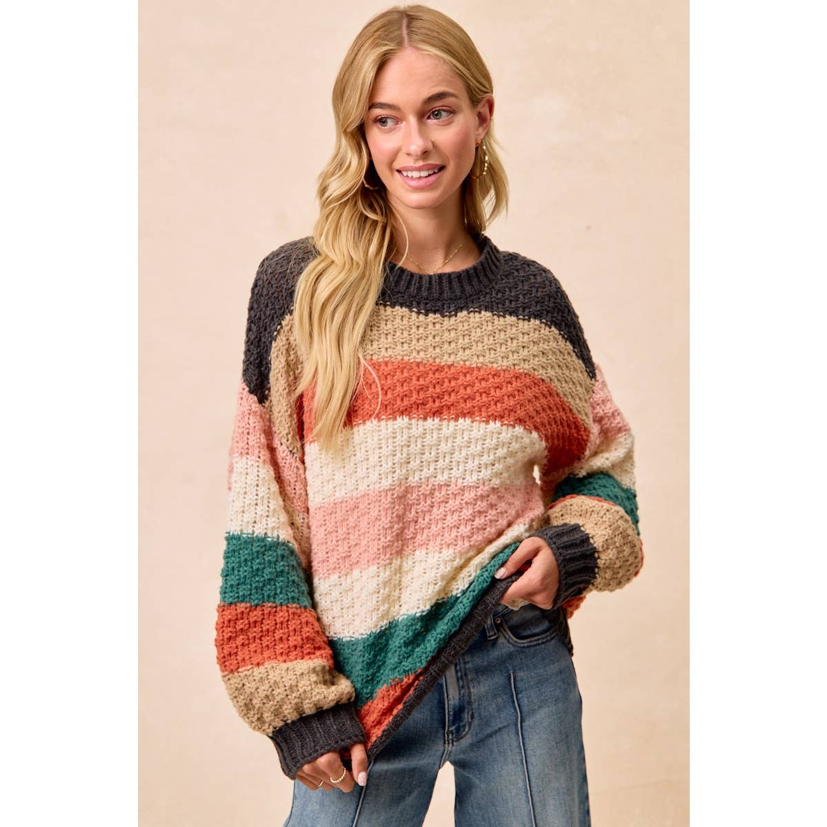 Stripe Color Block Chunky Sweater Pullover