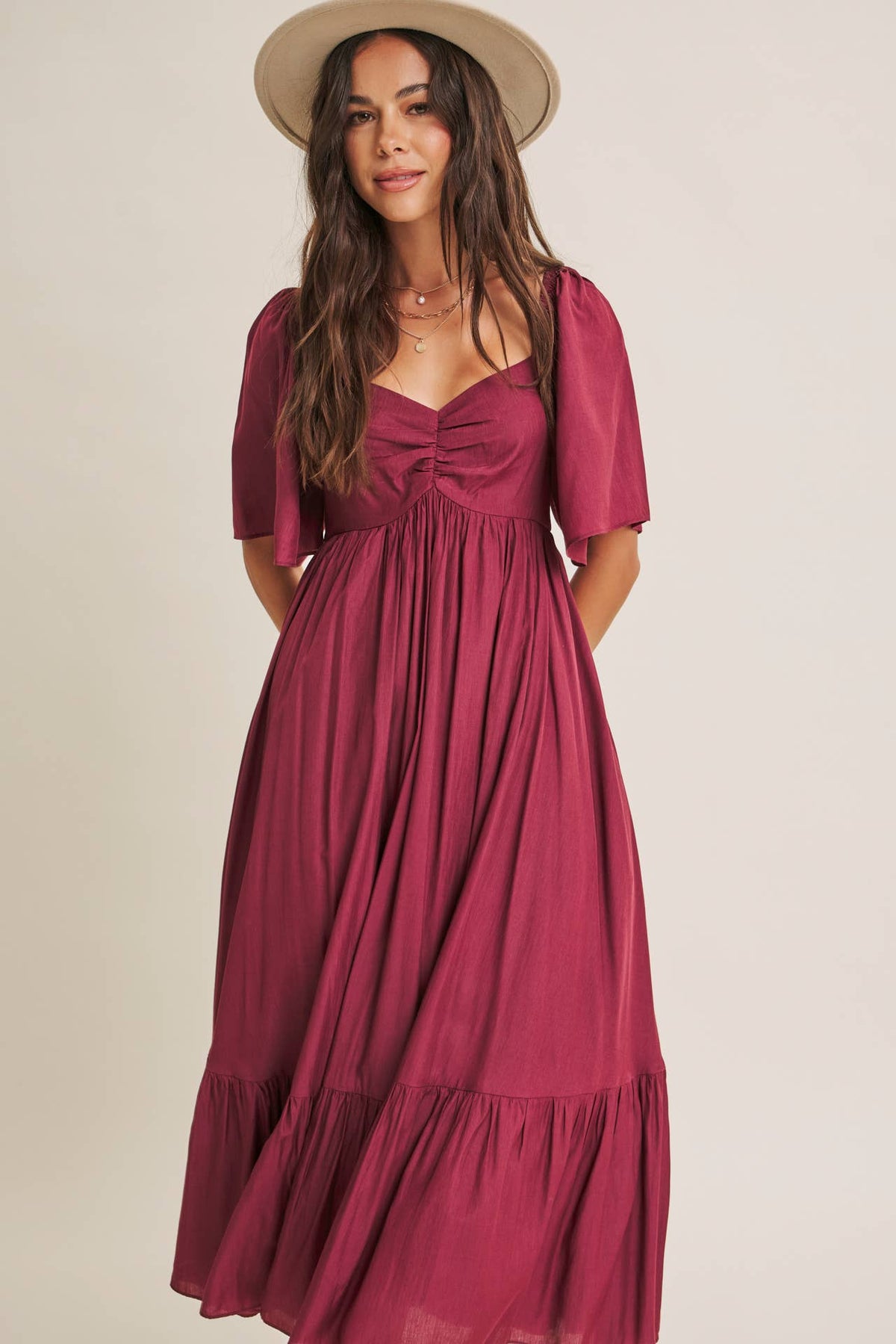 WHISPERING WILLOW FLATTERING SWEETHEART SMOCKED MIDI DRESS