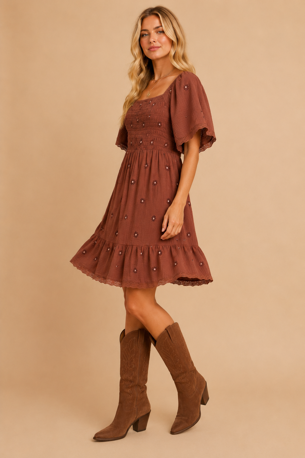 Gauze Floral Embroidered Dress