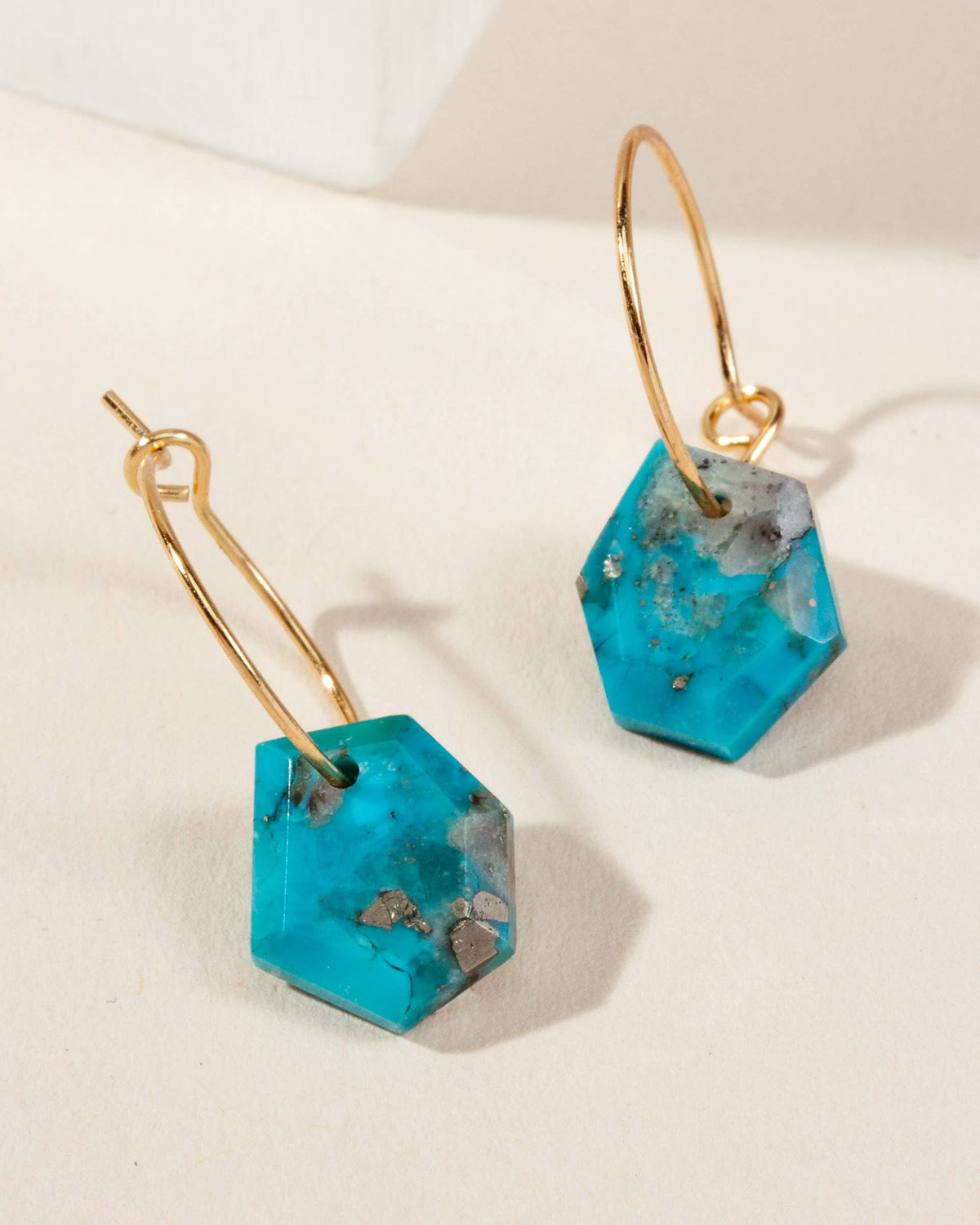 Turquoise-Color Stone Geometric Mini Hoops