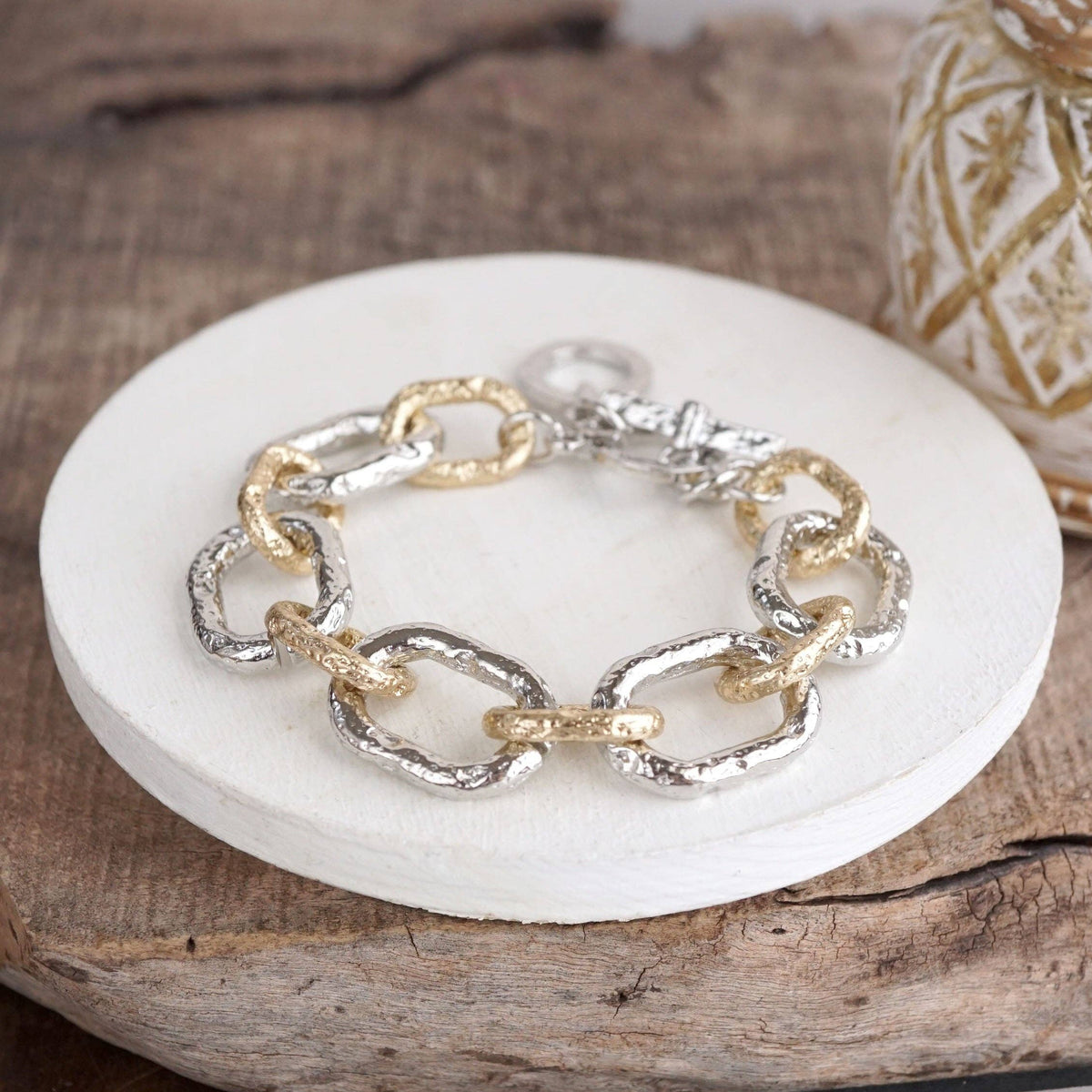 Chunky Chain Rectangle Link Bracelet Worn Gold Silver - Luxe Link
