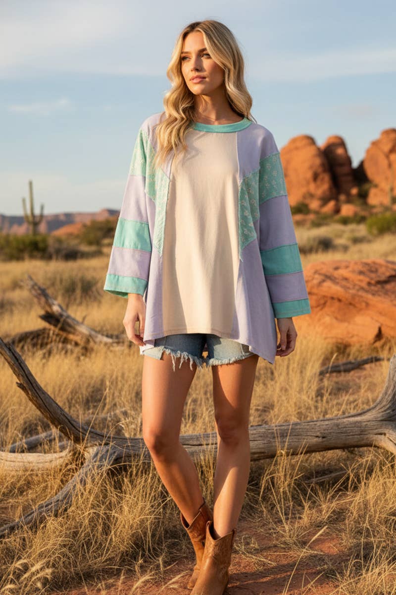 Mineral Washed Floral Patch Oversized Top