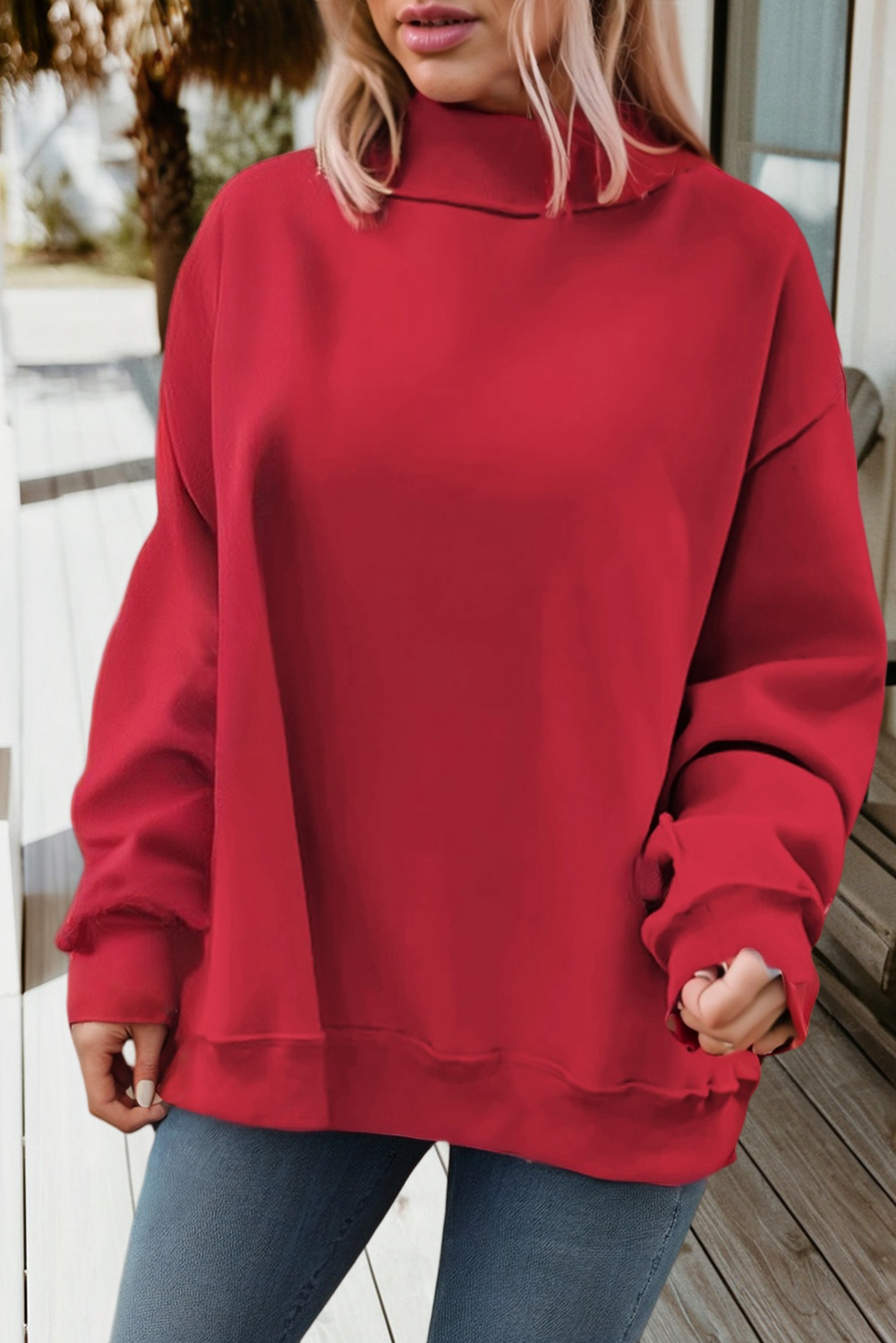 Reversible Mock Neck Drop Shoulder Sweatshirt