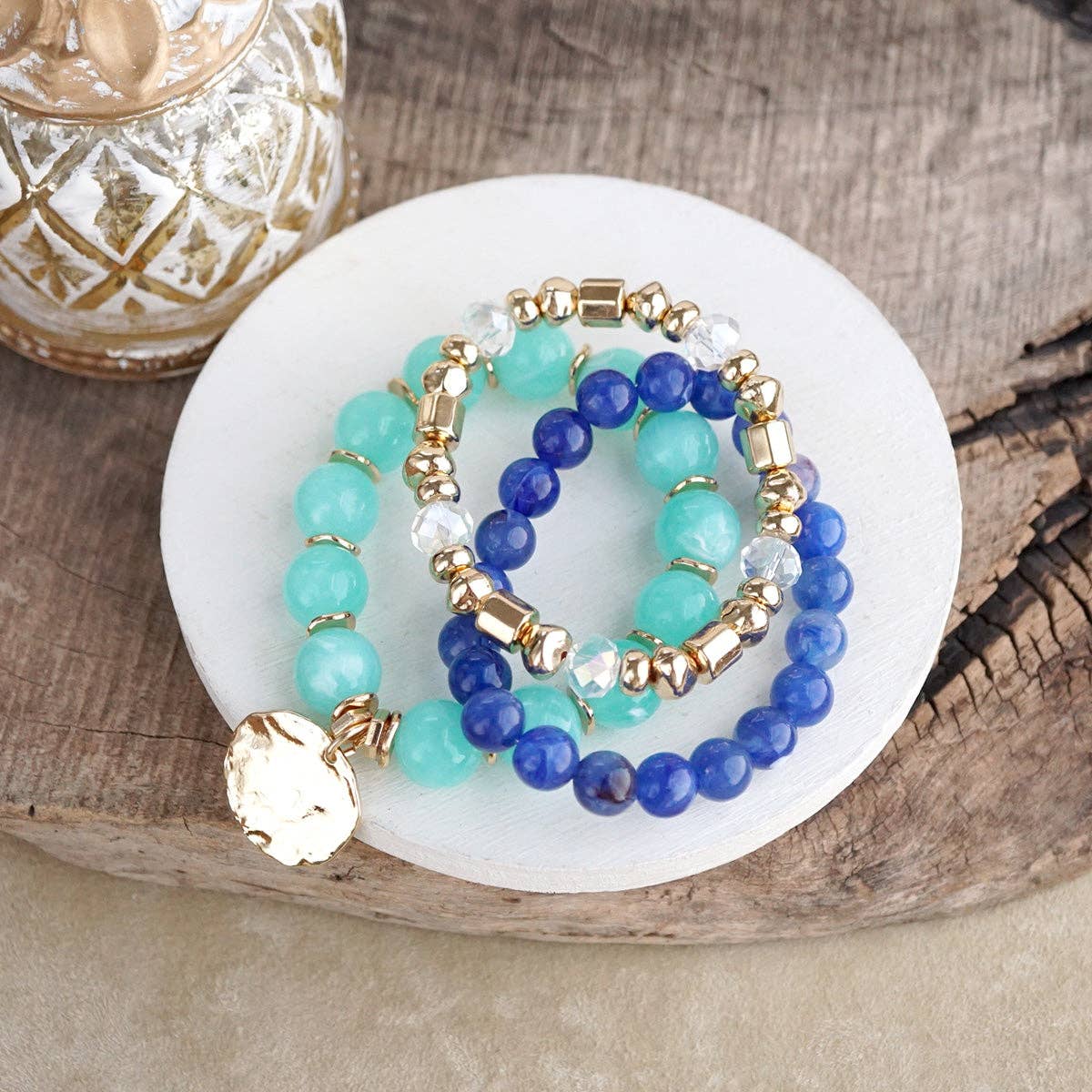 Stretchy Beaded Summer Bracelets - Gilded Sorbet Stack – Set of 3